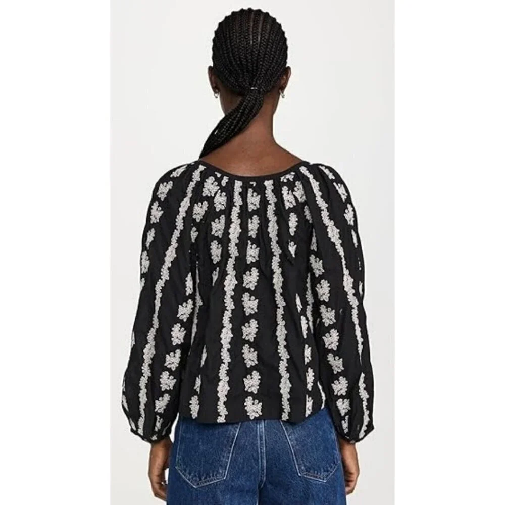 💕MADEWELL💕 Embroidered Puff Sleeve A-Line Top ~ True Black Medium M NWOT
